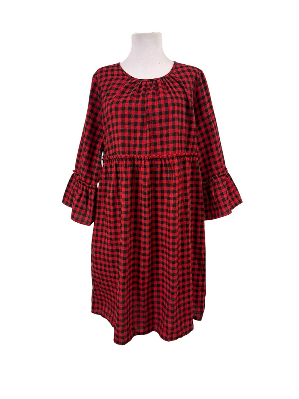 Suzanne Betro Christmas Gingham Dress Holiday Check Red Black Pockets Large